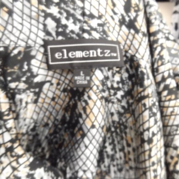 Elementz Metallic Print Pleated Blouse – Size Large – Chic Gray Gold Black Top - Picture 4 of 6